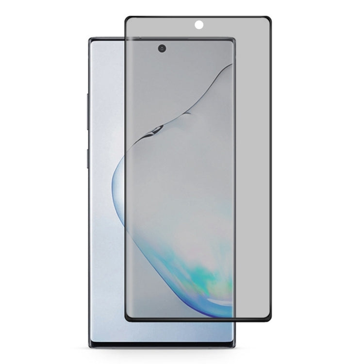 For Galaxy Note 10 0.3mm 9H Surface Hardness 3D Privacy Curved Edge Glue Curved Full Screen Tempered Glass Film, Fingerprint Unlock Is Not Supported