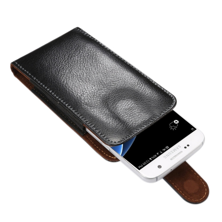 5.2 inch Litchi Texture Vertical Flip Upright Genuine Leather Case / Waist Bag with Rotatable Back Splint for iPhone X & Galaxy S7 & S6 Edge & S6 & S5, Sony Xperia Z5 & Z4 & Z3, Huawei P9 & P8, etc