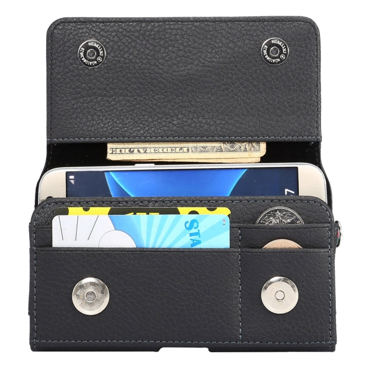 Universal Litchi Texture Vertical Flip Thwartwise PU Leather Case / Waist Bag with Back Splint & Card Slots & 15cm Lanyard for iPhone X & Galaxy S7 & S6 Edge & S6, Huawei P9 & P9 Lite, Sony Xperia Z5, Xiaomi Redmi 4, Size: 14.6 x 7.8 x 1.8 cm