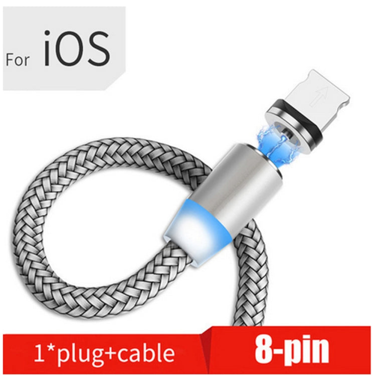 USB to 8 Pin Magnetic Metal Connector Nylon Two-color Braided Magnetic Data Cable, Cable Length: 1m