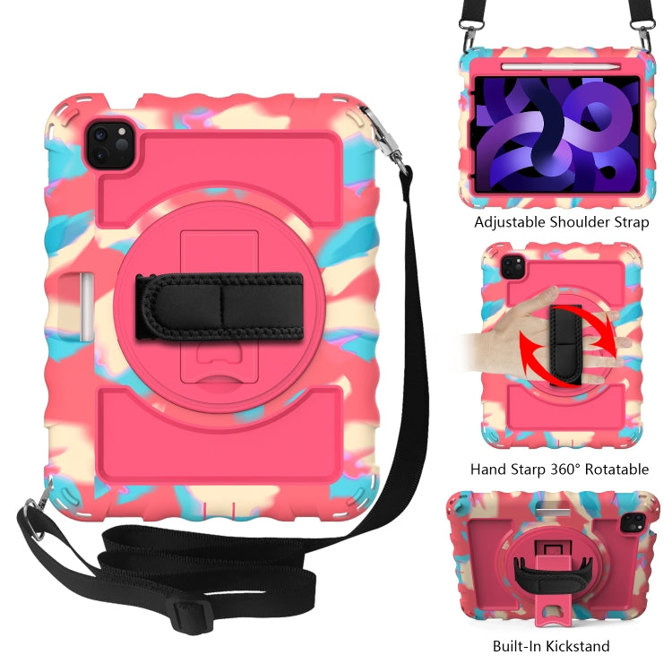 For iPad Air 4 / 10.8 inch (2020) 360 Degree Rotation PC + Silicone Shockproof Combination Case with Holder & Hand Grip Strap & Neck Strap & Pen Slot Holder