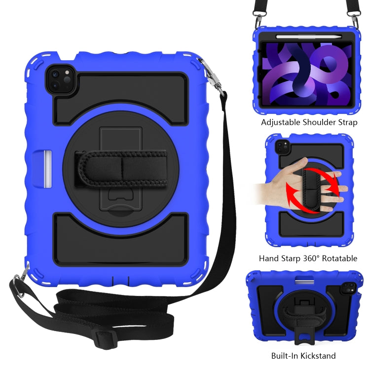 For iPad Air 4 / 10.8 inch (2020) 360 Degree Rotation PC + Silicone Shockproof Combination Case with Holder & Hand Grip Strap & Neck Strap & Pen Slot Holder