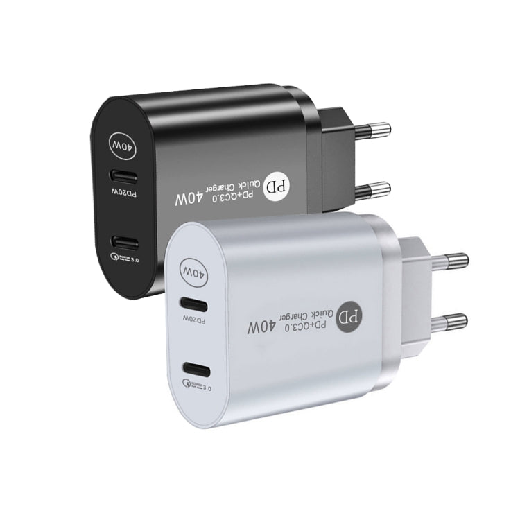 002 40W Dual Port PD / Type-C Fast Charger for iPhone / iPad Series, EU Plug