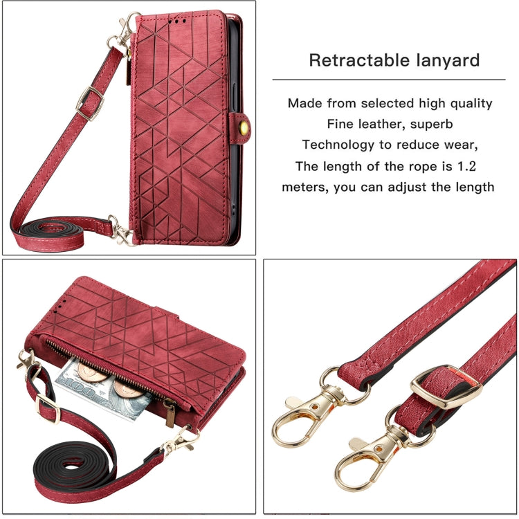 Geometric Zipper Wallet Side Buckle Leather Phone Case with Crossbody Lanyard