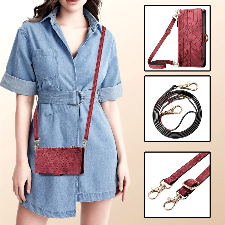 Geometric Zipper Wallet Side Buckle Leather Phone Case with Crossbody Lanyard