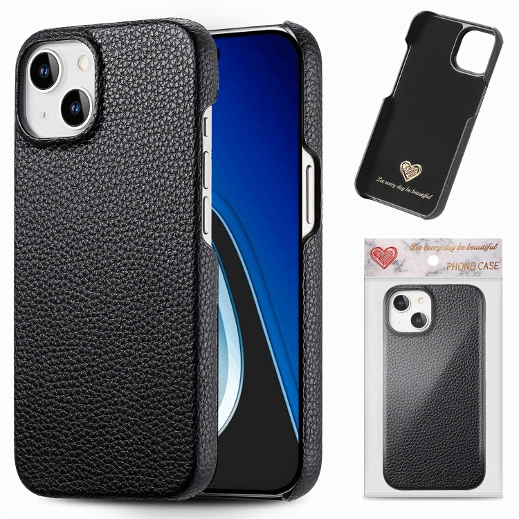 Litchi Oil Edge Leather Back Phone Case