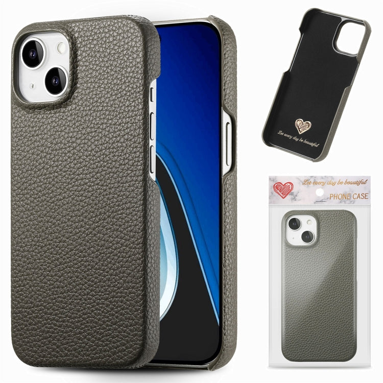 Litchi Oil Edge Leather Back Phone Case