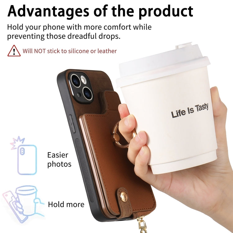 Cross Leather Ring Vertical Zipper Wallet Back Phone Case