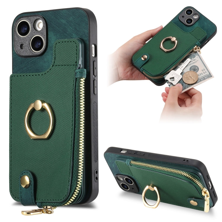 Cross Leather Ring Vertical Zipper Wallet Back Phone Case
