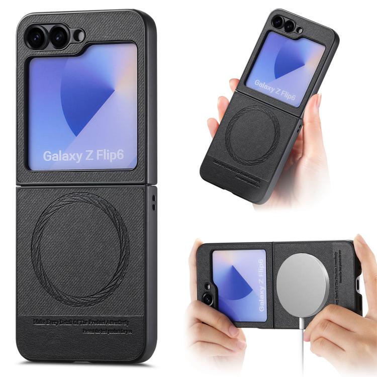 Twill Fabric Leather Skin Magnetic Back Phone Case, For Samsung Galaxy Z Flip7 5G, For Samsung Galaxy Z Flip6 / Flip7 FE, For Samsung Galaxy Z Flip5, For Samsung Galaxy Z Flip4, For Samsung Galaxy Z Flip3 5G