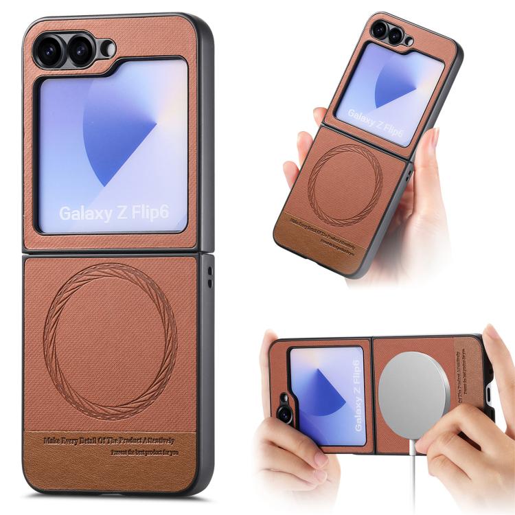 Twill Fabric Leather Skin Magnetic Back Phone Case, For Samsung Galaxy Z Flip7 5G, For Samsung Galaxy Z Flip6 / Flip7 FE, For Samsung Galaxy Z Flip5, For Samsung Galaxy Z Flip4, For Samsung Galaxy Z Flip3 5G