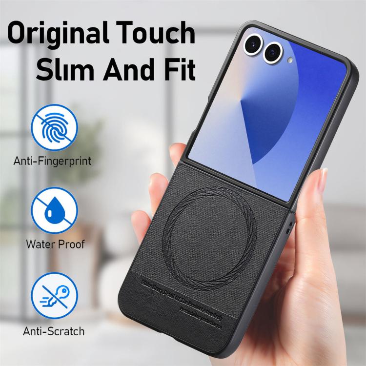 Twill Fabric Leather Skin Magnetic Back Phone Case, For Samsung Galaxy Z Flip7 5G, For Samsung Galaxy Z Flip6 / Flip7 FE, For Samsung Galaxy Z Flip5, For Samsung Galaxy Z Flip4, For Samsung Galaxy Z Flip3 5G