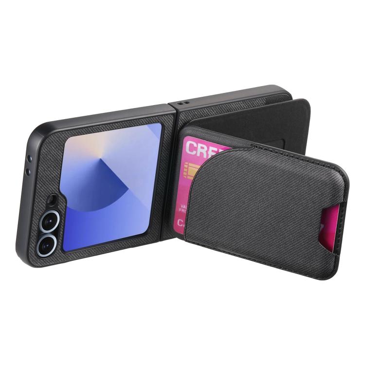 Twill Fabric Leather Skin Card Bag Magnetic Back Phone Case, For Samsung Galaxy Z Flip6, For Samsung Galaxy Z Flip5, For Samsung Galaxy Z Flip4, For Samsung Galaxy Z Flip3 5G