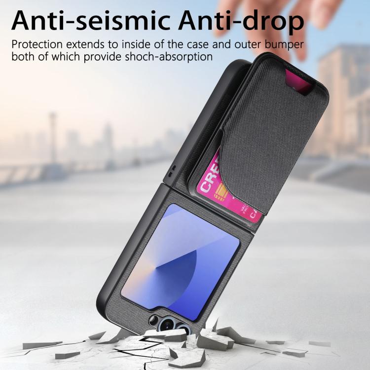 Twill Fabric Leather Skin Card Bag Magnetic Back Phone Case, For Samsung Galaxy Z Flip6, For Samsung Galaxy Z Flip5, For Samsung Galaxy Z Flip4, For Samsung Galaxy Z Flip3 5G