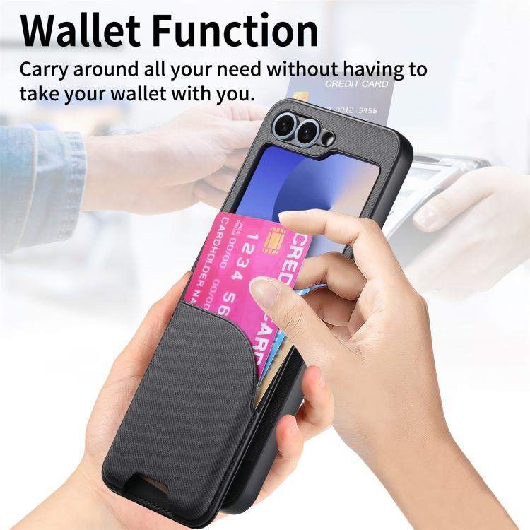 Twill Fabric Leather Skin Card Bag Magnetic Back Phone Case, For Samsung Galaxy Z Flip6, For Samsung Galaxy Z Flip5, For Samsung Galaxy Z Flip4, For Samsung Galaxy Z Flip3 5G