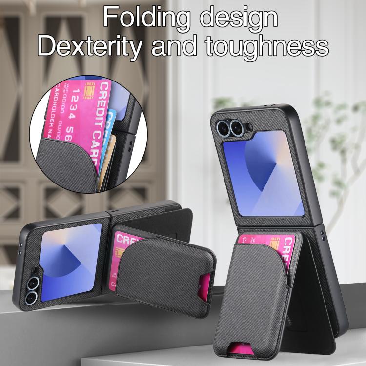 Twill Fabric Leather Skin Card Bag Magnetic Back Phone Case, For Samsung Galaxy Z Flip6, For Samsung Galaxy Z Flip5, For Samsung Galaxy Z Flip4, For Samsung Galaxy Z Flip3 5G