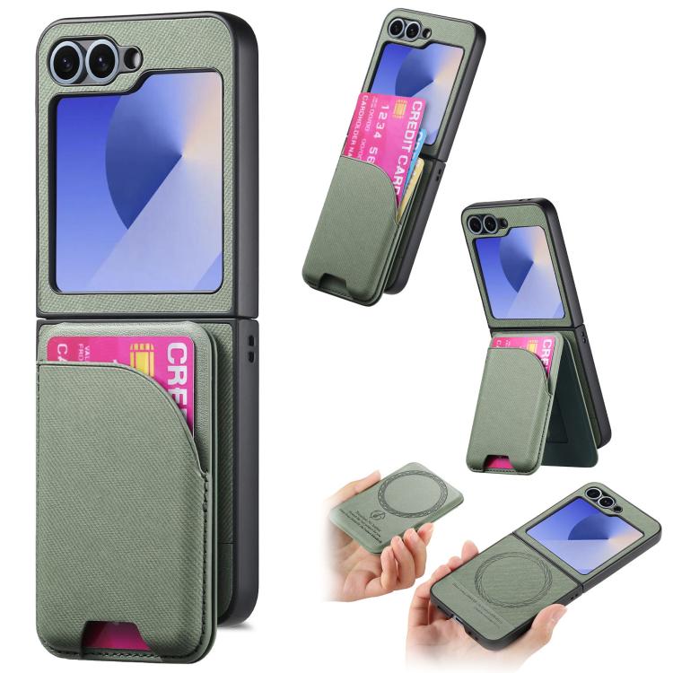 Twill Fabric Leather Skin Card Bag Magnetic Back Phone Case, For Samsung Galaxy Z Flip6, For Samsung Galaxy Z Flip5, For Samsung Galaxy Z Flip4, For Samsung Galaxy Z Flip3 5G