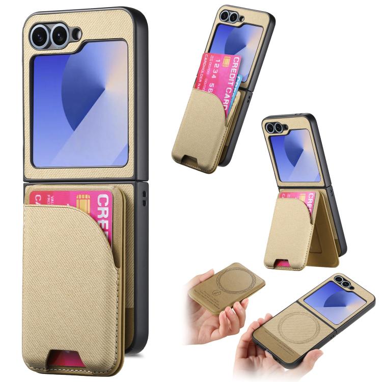 Twill Fabric Leather Skin Card Bag Magnetic Back Phone Case, For Samsung Galaxy Z Flip6, For Samsung Galaxy Z Flip5, For Samsung Galaxy Z Flip4, For Samsung Galaxy Z Flip3 5G