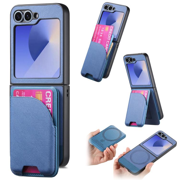 Twill Fabric Leather Skin Card Bag Magnetic Back Phone Case, For Samsung Galaxy Z Flip6, For Samsung Galaxy Z Flip5, For Samsung Galaxy Z Flip4, For Samsung Galaxy Z Flip3 5G