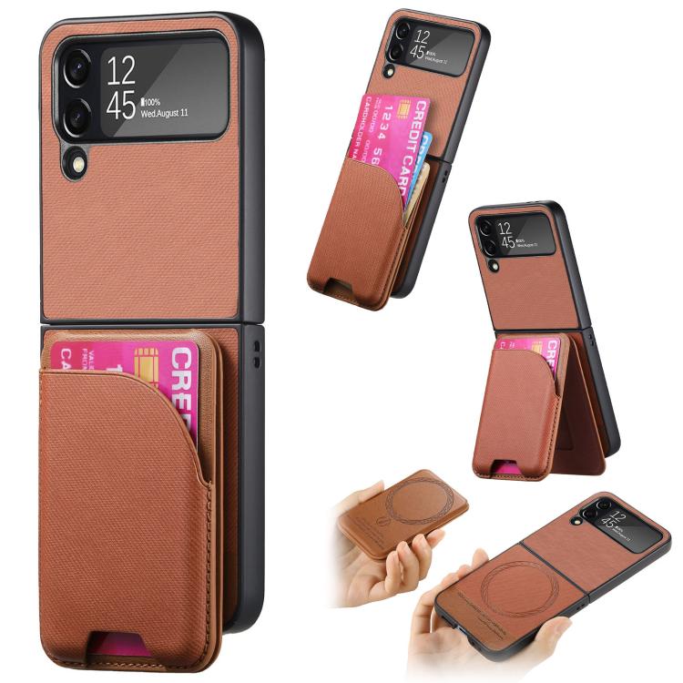 Twill Fabric Leather Skin Card Bag Magnetic Back Phone Case, For Samsung Galaxy Z Flip6, For Samsung Galaxy Z Flip5, For Samsung Galaxy Z Flip4, For Samsung Galaxy Z Flip3 5G