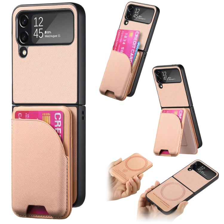 Twill Fabric Leather Skin Card Bag Magnetic Back Phone Case, For Samsung Galaxy Z Flip6, For Samsung Galaxy Z Flip5, For Samsung Galaxy Z Flip4, For Samsung Galaxy Z Flip3 5G