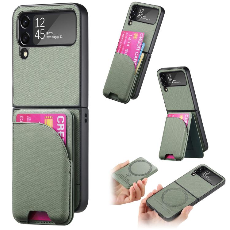 Twill Fabric Leather Skin Card Bag Magnetic Back Phone Case, For Samsung Galaxy Z Flip6, For Samsung Galaxy Z Flip5, For Samsung Galaxy Z Flip4, For Samsung Galaxy Z Flip3 5G