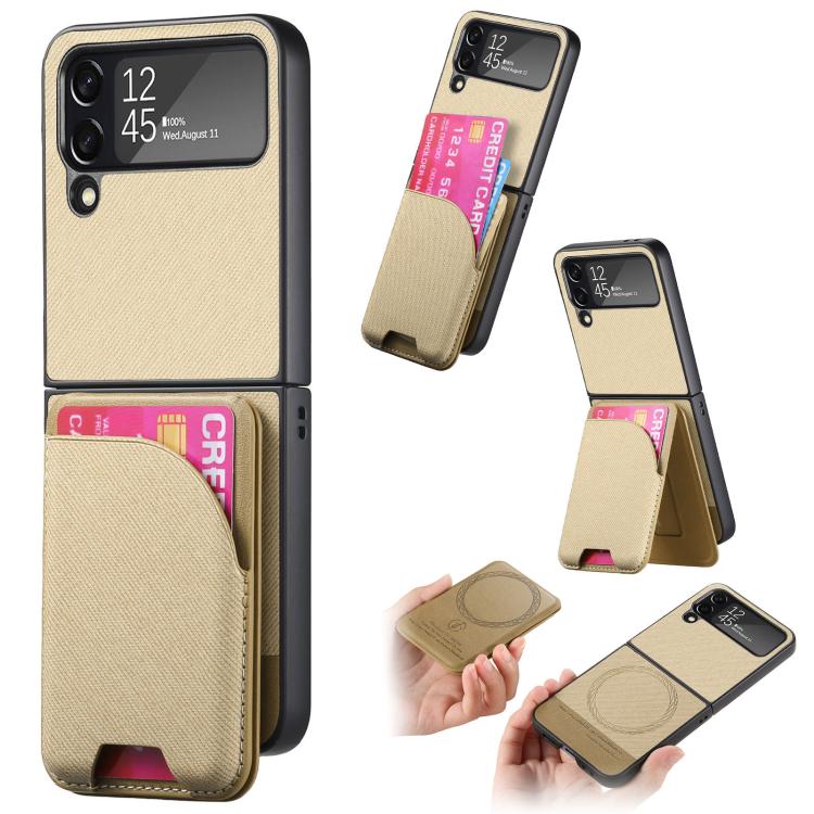 Twill Fabric Leather Skin Card Bag Magnetic Back Phone Case, For Samsung Galaxy Z Flip6, For Samsung Galaxy Z Flip5, For Samsung Galaxy Z Flip4, For Samsung Galaxy Z Flip3 5G