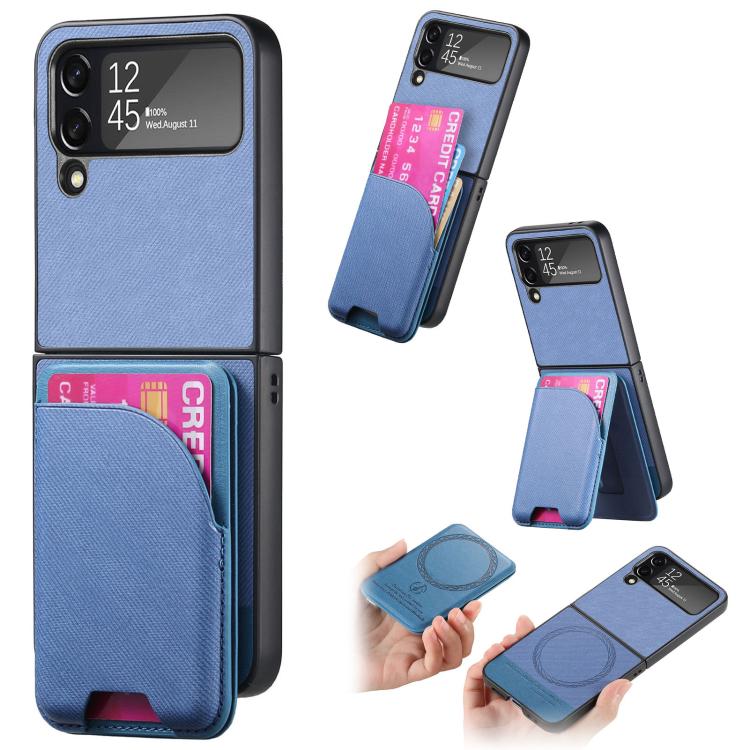 Twill Fabric Leather Skin Card Bag Magnetic Back Phone Case, For Samsung Galaxy Z Flip6, For Samsung Galaxy Z Flip5, For Samsung Galaxy Z Flip4, For Samsung Galaxy Z Flip3 5G