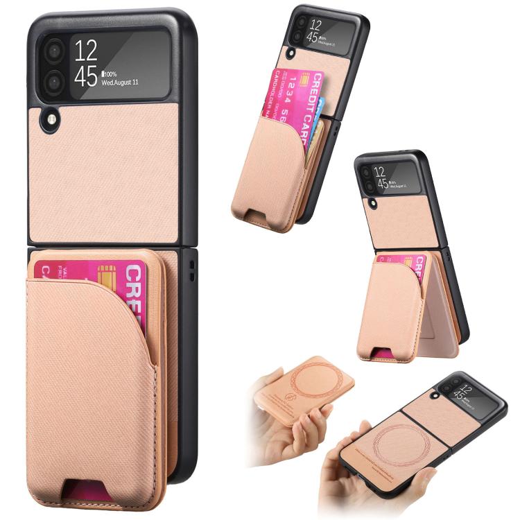 Twill Fabric Leather Skin Card Bag Magnetic Back Phone Case, For Samsung Galaxy Z Flip6, For Samsung Galaxy Z Flip5, For Samsung Galaxy Z Flip4, For Samsung Galaxy Z Flip3 5G