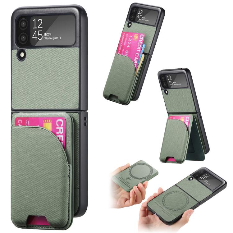 Twill Fabric Leather Skin Card Bag Magnetic Back Phone Case, For Samsung Galaxy Z Flip6, For Samsung Galaxy Z Flip5, For Samsung Galaxy Z Flip4, For Samsung Galaxy Z Flip3 5G