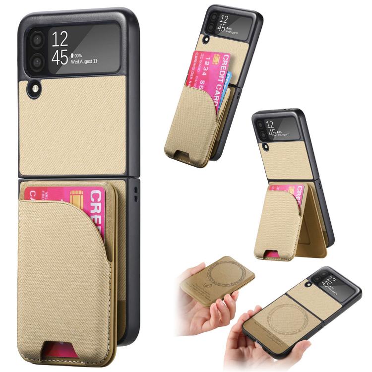 Twill Fabric Leather Skin Card Bag Magnetic Back Phone Case, For Samsung Galaxy Z Flip6, For Samsung Galaxy Z Flip5, For Samsung Galaxy Z Flip4, For Samsung Galaxy Z Flip3 5G