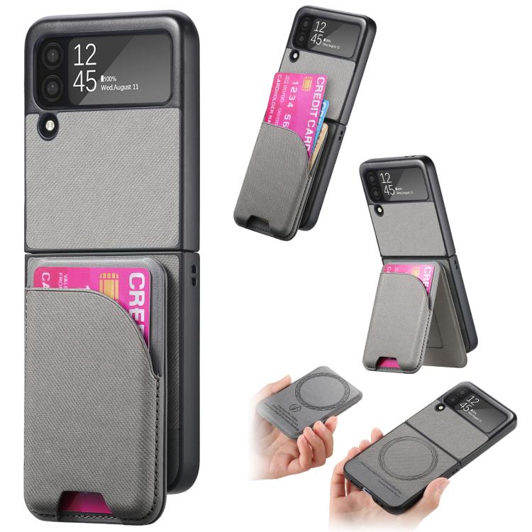 Twill Fabric Leather Skin Card Bag Magnetic Back Phone Case, For Samsung Galaxy Z Flip6, For Samsung Galaxy Z Flip5, For Samsung Galaxy Z Flip4, For Samsung Galaxy Z Flip3 5G