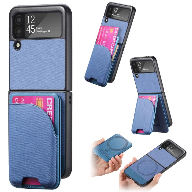 Twill Fabric Leather Skin Card Bag Magnetic Back Phone Case, For Samsung Galaxy Z Flip6, For Samsung Galaxy Z Flip5, For Samsung Galaxy Z Flip4, For Samsung Galaxy Z Flip3 5G