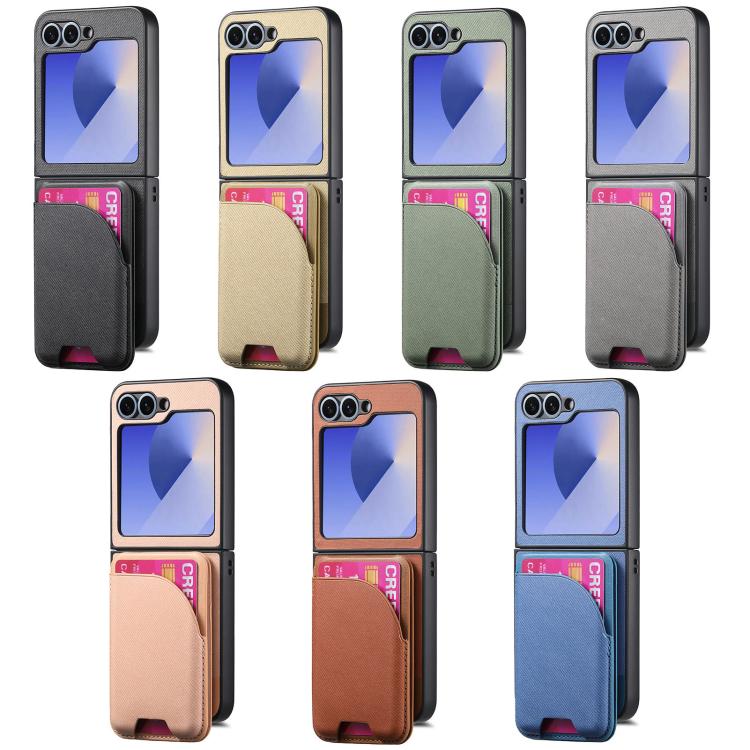 Twill Fabric Leather Skin Card Bag Magnetic Back Phone Case, For Samsung Galaxy Z Flip6, For Samsung Galaxy Z Flip5, For Samsung Galaxy Z Flip4, For Samsung Galaxy Z Flip3 5G