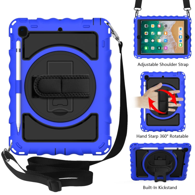 For iPad 9.7 (2018) & (2017) 360 Degree Rotation PC + Silicone Shockproof Combination Case with Holder & Hand Grip Strap & Neck Strap