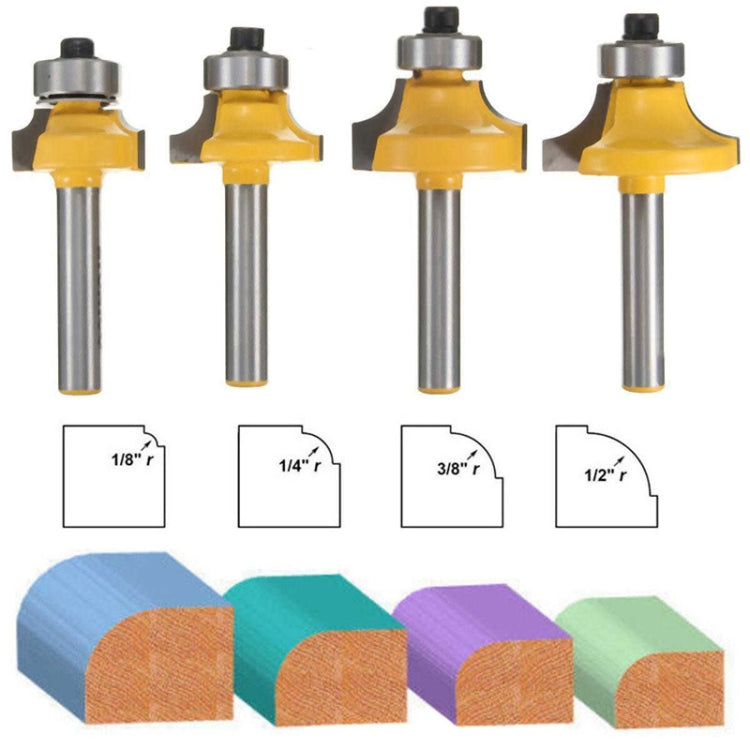 4 PCS/Set 1/4 Handle Alloy Fillet Knife Woodworking Trimming Machine Bit, 4 PCS/Set 1/4 Handle