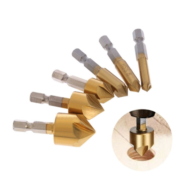 Hexagonal Handle Titanium-Plated Five-Blade Chamer 90 Degree Chamfer Knife Drill, Five-Blade