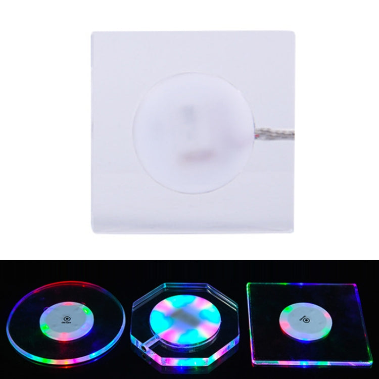 USB Charging LED Light Up Acrylic Coaster Transparent Crystal Base, 100x10mm Round, 100x10mm Octagonal, 100x10mm Square