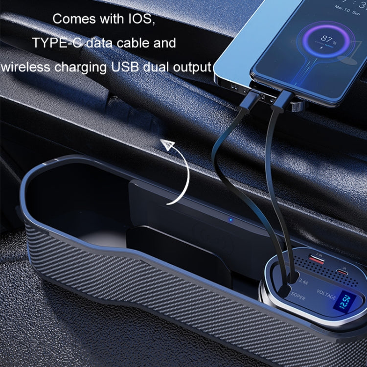 Digital Display Multifunctional Super Fast Charging Car Seat Gap Storage Box, Without Wireless Charging, With Wireless Charging