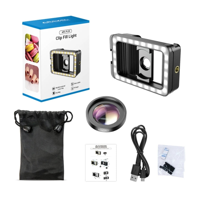 APEXEL 15X Macro Lens With LED Fill Light Phone Holder Clamp