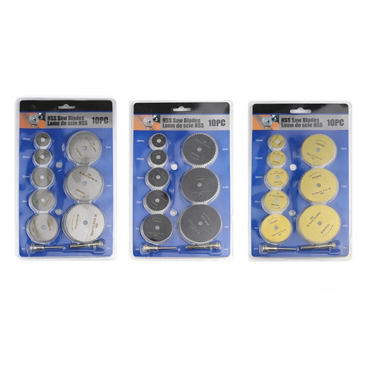 10pcs /Set High-Speed Steel Cutting Blade Multi-Size Cutting Wood PVC Electric Grinder Saw Blade Tool With 3.17mm+6mm Pole, Black, Gold, Silver