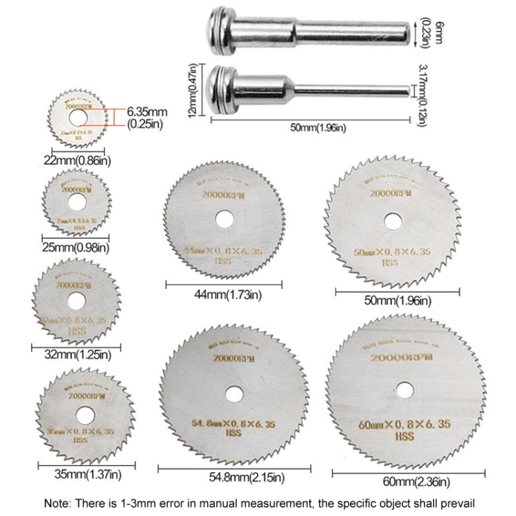 10pcs /Set High-Speed Steel Cutting Blade Multi-Size Cutting Wood PVC Electric Grinder Saw Blade Tool With 3.17mm+6mm Pole, Black, Gold, Silver