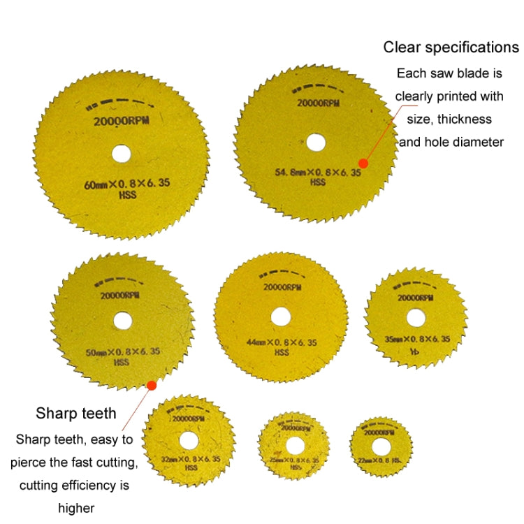 10pcs /Set High-Speed Steel Cutting Blade Multi-Size Cutting Wood PVC Electric Grinder Saw Blade Tool With 3.17mm+6mm Pole, Black, Gold, Silver