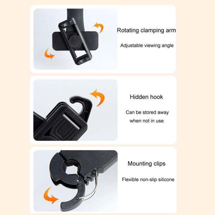 Car Rear Seat Headrest Multifunctional Rotating Telescopic Cell Phone Holder Hooks