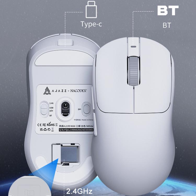 Ajazz AJ199 MAX Wireless 2.4GHz Wired BT Tri-Mode Mouse PAW3395 Lightweight Gaming Mouse