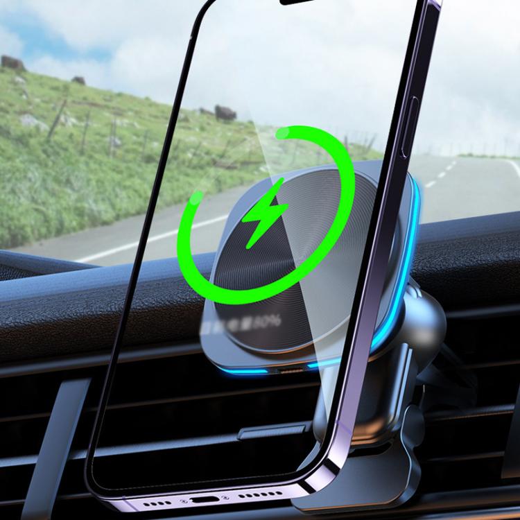 For IPhone 12-16 Cell Phone Car Magnetic Wireless Charger Car Air Vent Holder Fast Charger, Blue Light (White), Blue Light (Black), RGB Light (White), RGB Light (Black)