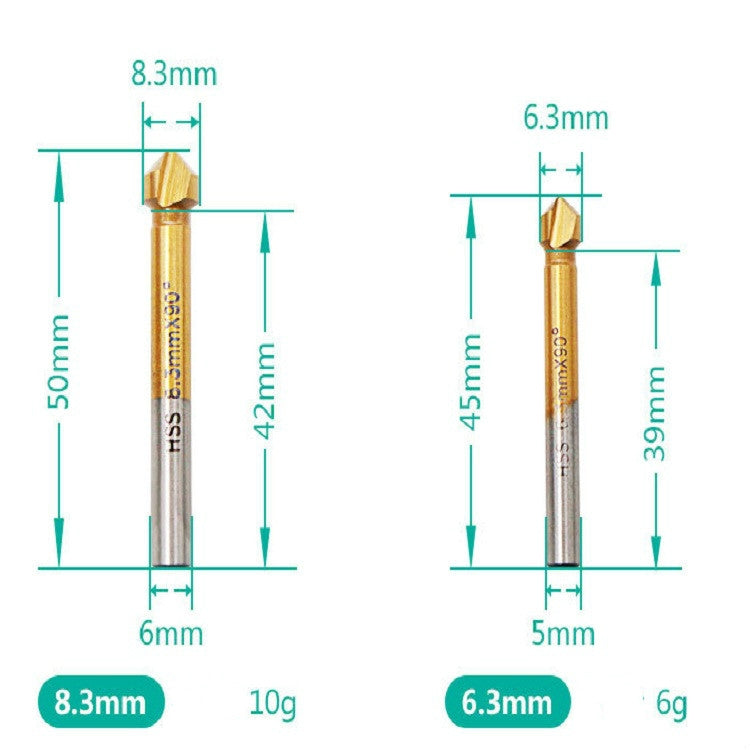 6 In 1 90 Degree Three-edge Chamfering Knife Woodworking Milling Cutter Chamfering Machine Hole Opener, Iron Box, Plastic Bag