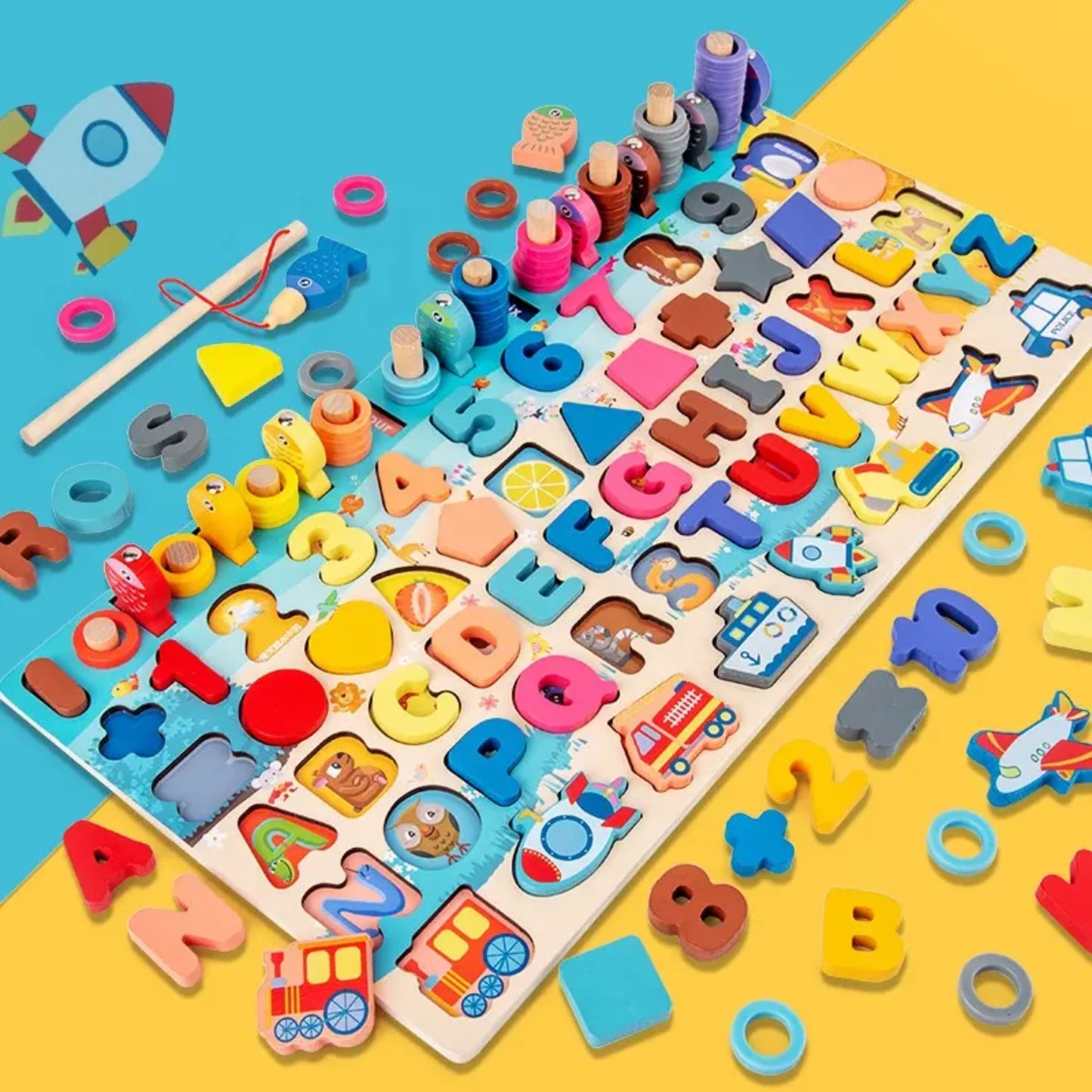 Wooden Puzzle - with go fishing and numbers and shapes