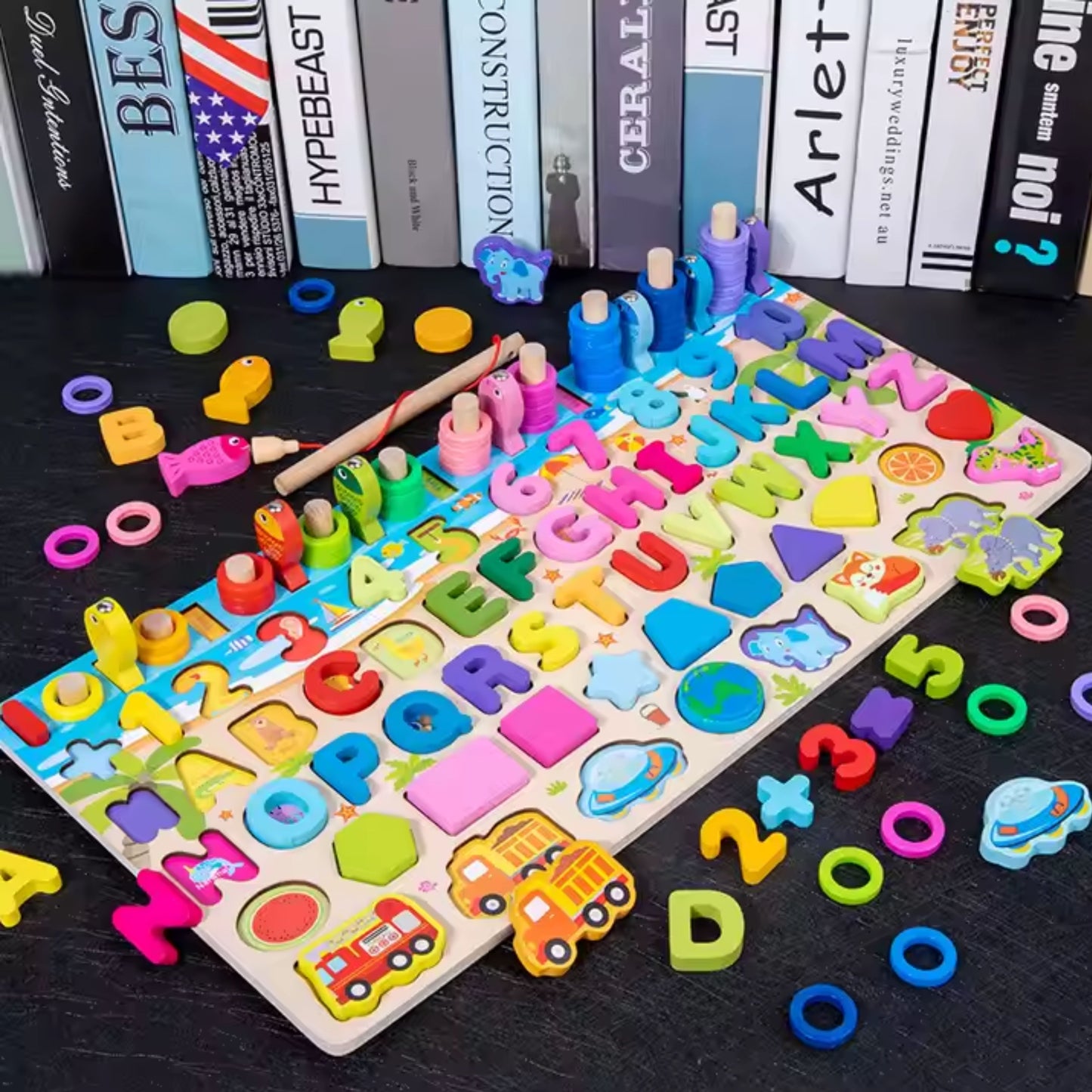 Wooden Puzzle - with go fishing and numbers and shapes