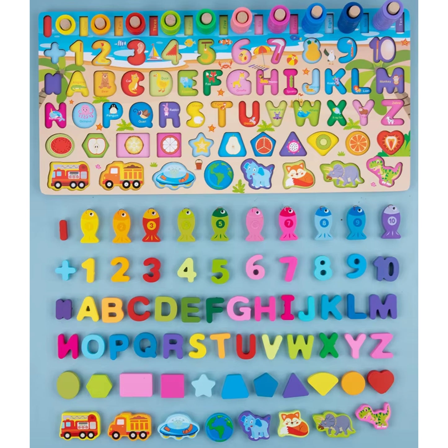 Wooden Puzzle - with go fishing and numbers and shapes